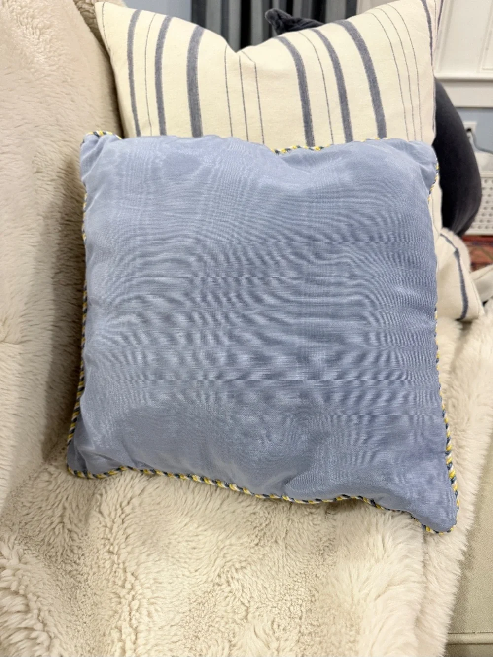 Needlepoint Floral Bouquet Square Accent Pillow Blue